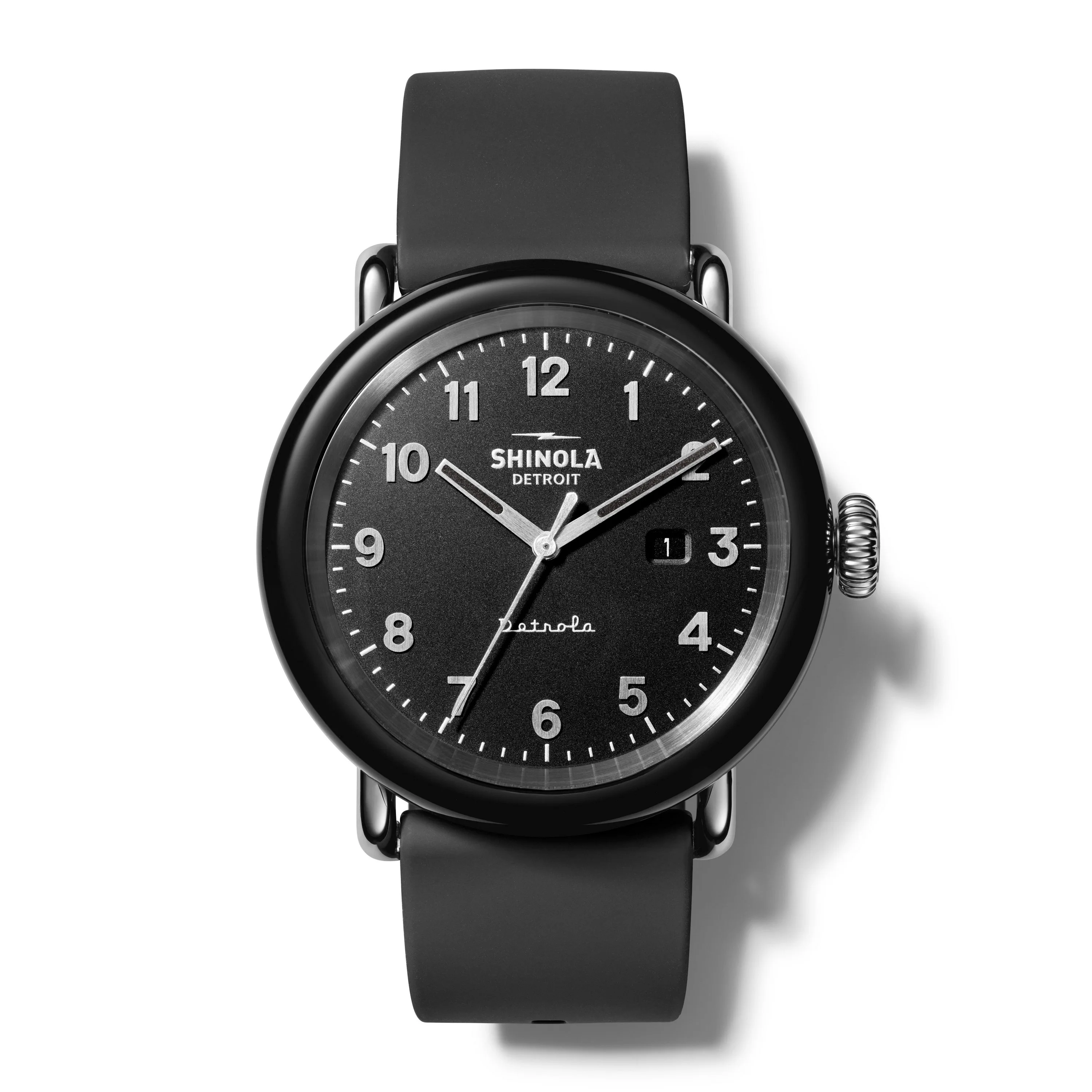 Shinola Unisex Model D Detrola Black Silicone Strap Watch Black Dial