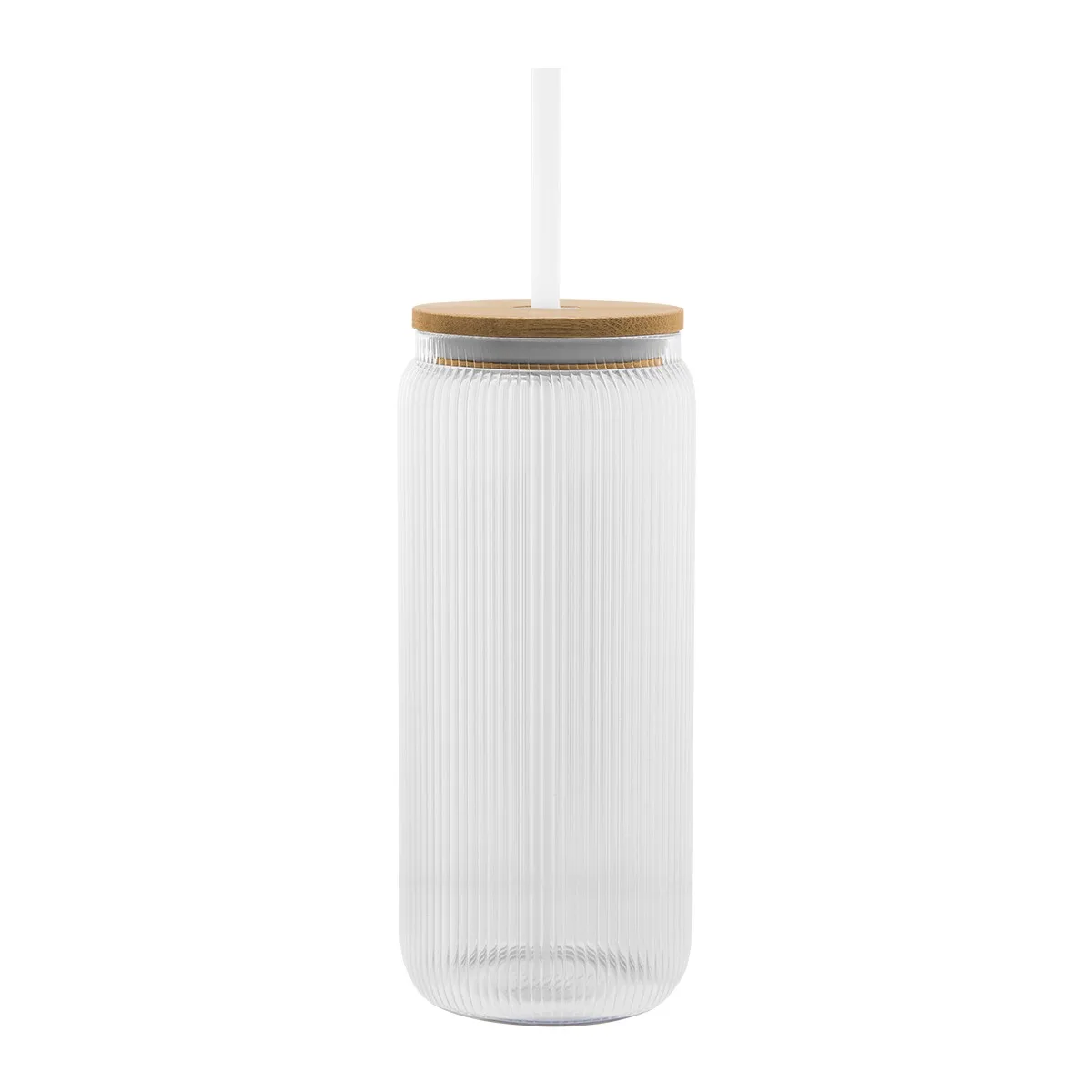 20 Oz. Ribbed Borosilicate Glass Can With Bamboo Lid view 3