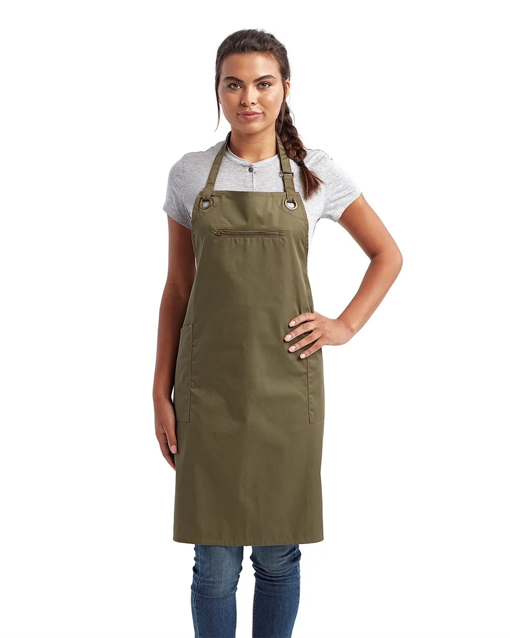 Artisan Collection by Reprime® 'Barley' Contrast Stitch Recycled Bib Apron view 2