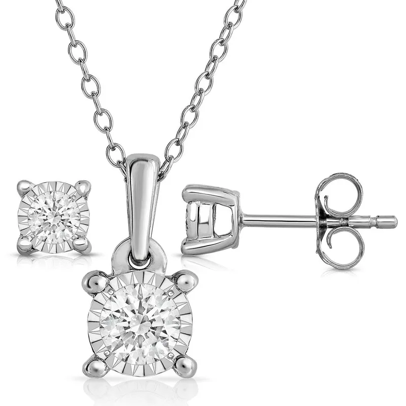 Jilco Inc Diamond Solitaire Earrings And Necklace Set