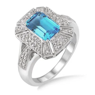 Jilco Inc Blue Topaz & Diamond Ring - Size 6.5