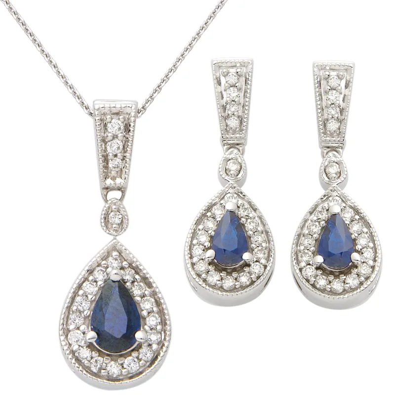 Jilco Inc Sapphire Earring & Necklace Set