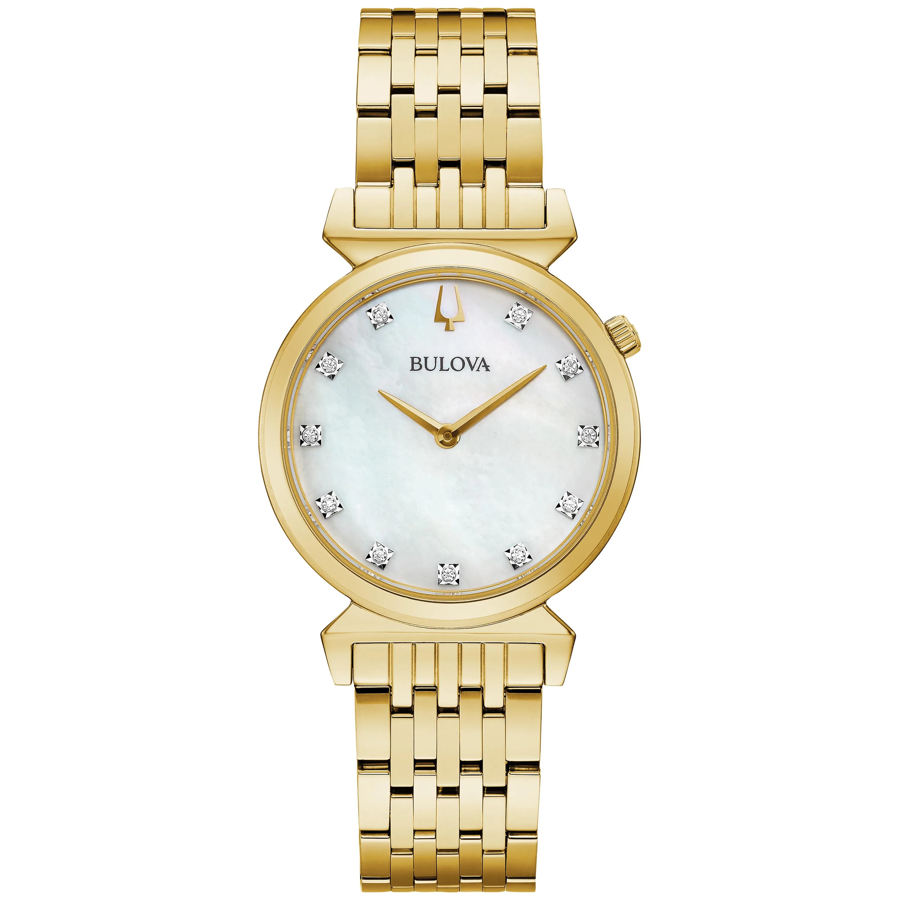 Bulova Watches Ladies' Classic Regatta Slim Gold Bracelet Watch w/Diamond Mop Dial