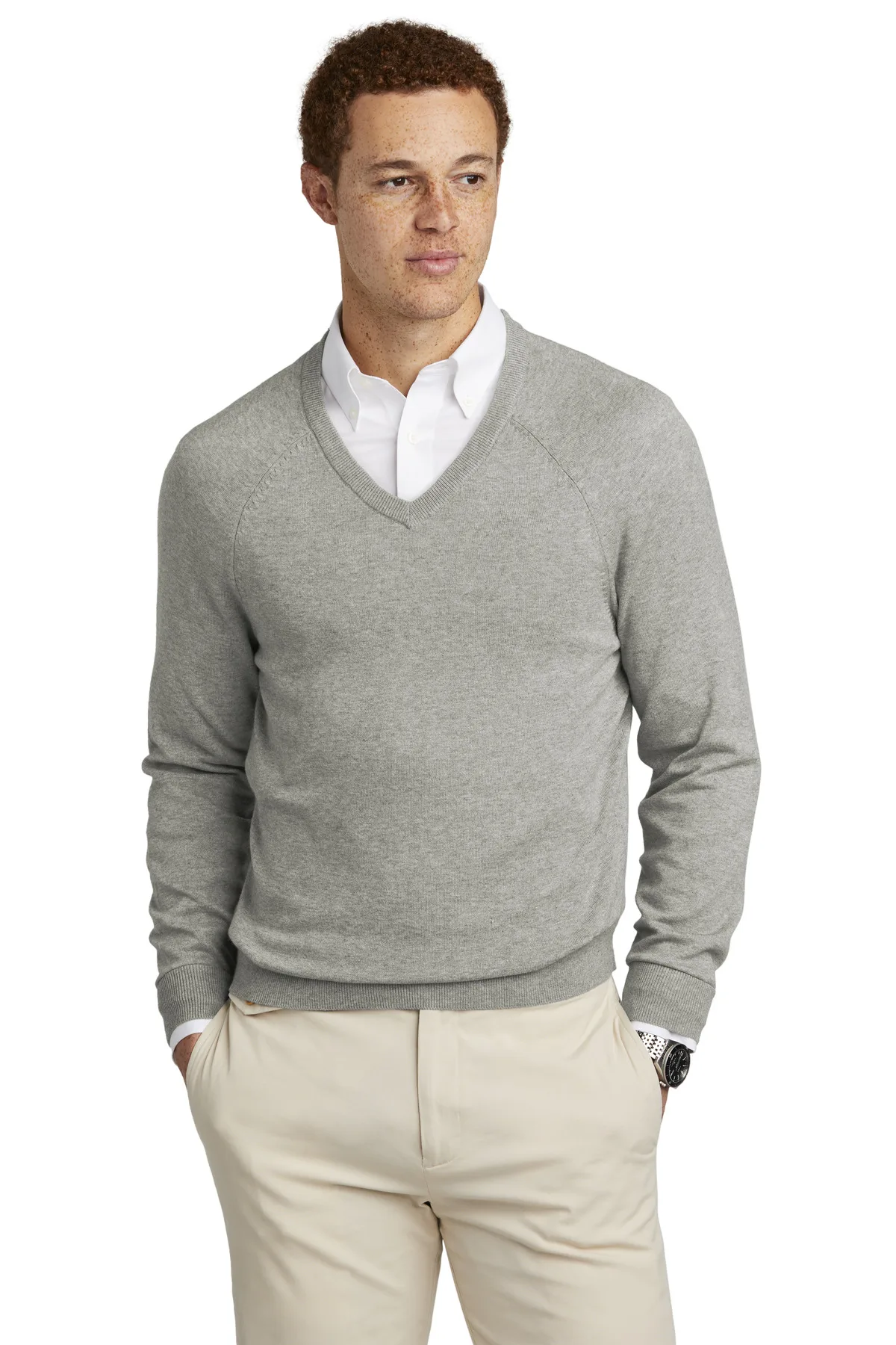Brooks Brothers® Cotton Stretch V-Neck Sweater — Deep Black