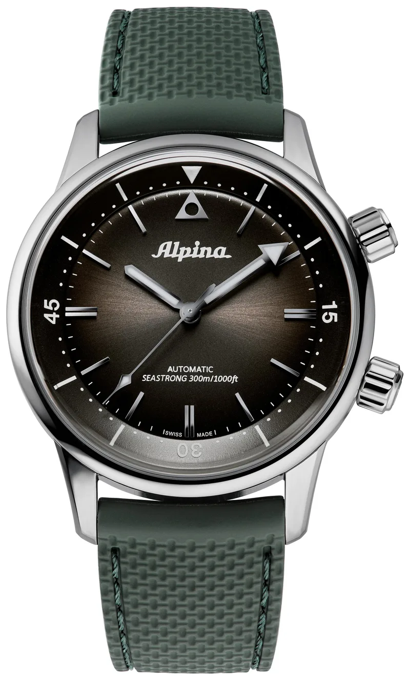 Alpina Mens Automatic Seastrong Rubber Strap Watch Green Dial