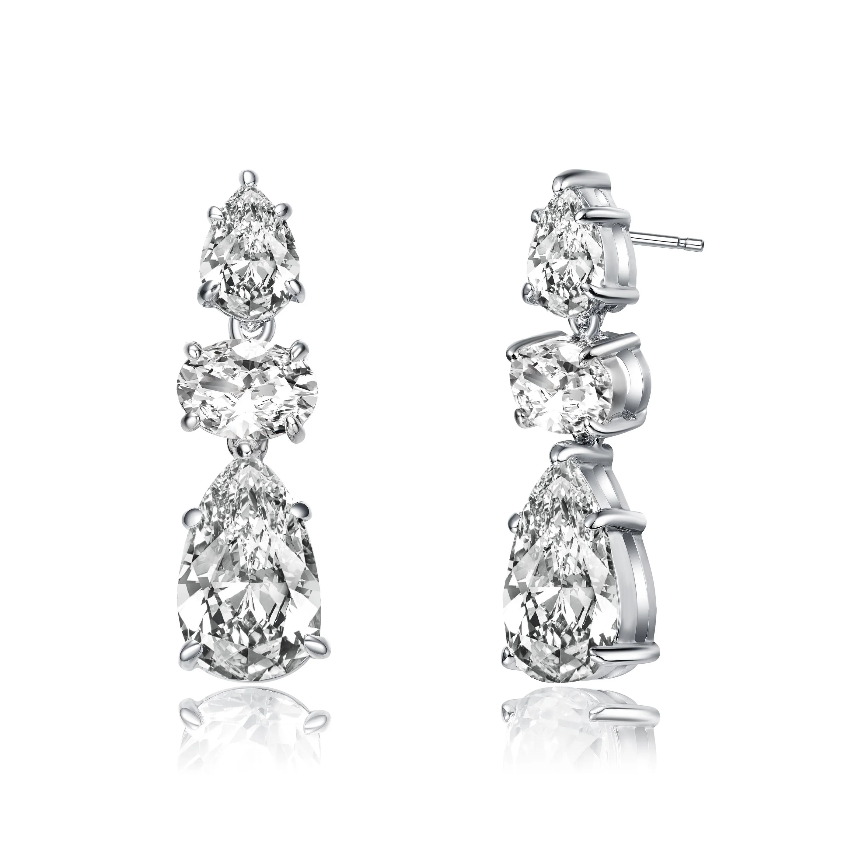 GENEVIVE Sterling Silver Pear Cz Earrings Size 0.27
