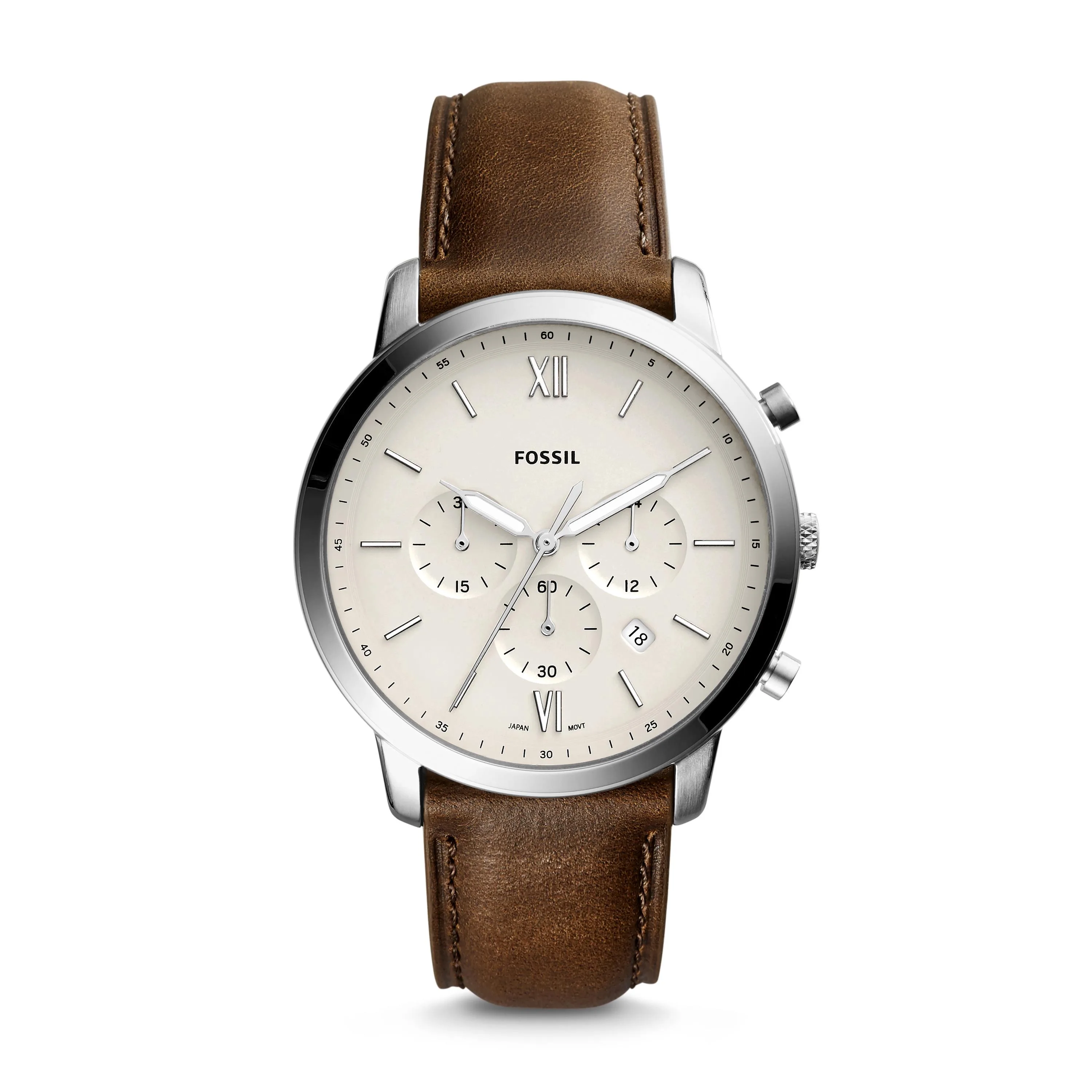 Fossil Mens Neutra Chronograph Brown Leather Watch White Dial