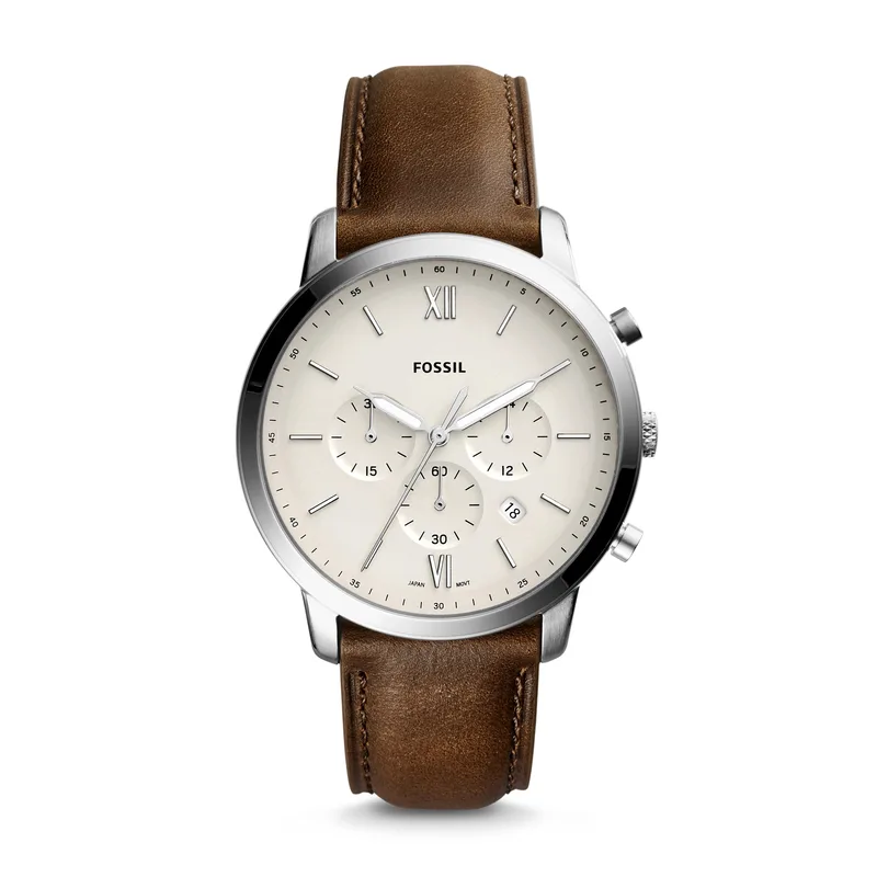 Fossil Mens Neutra Chronograph Brown Leather Watch White Dial