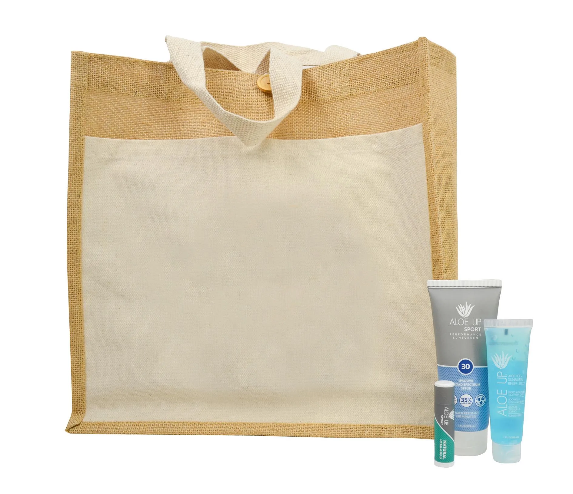 Aloe Up Cotton/Jute Tote Bag w/Sport Sunscreen