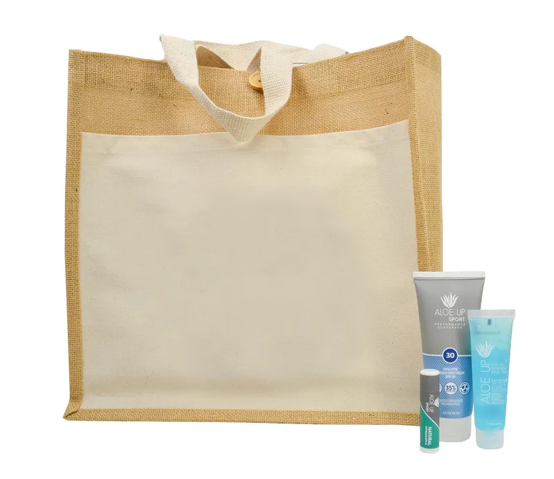 Aloe Up Cotton/Jute Tote Bag w/Sport Sunscreen