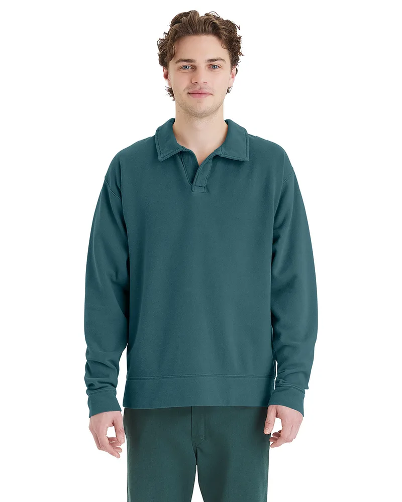 Hanes® ComfortWash™ Unisex Garment-Dyed Polo Collar Sweatshirt