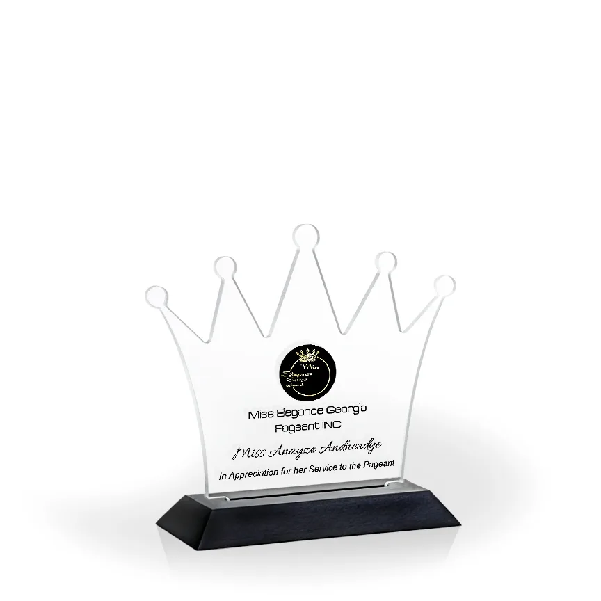 Crown Award with Black Wood Base, Large - UV Print