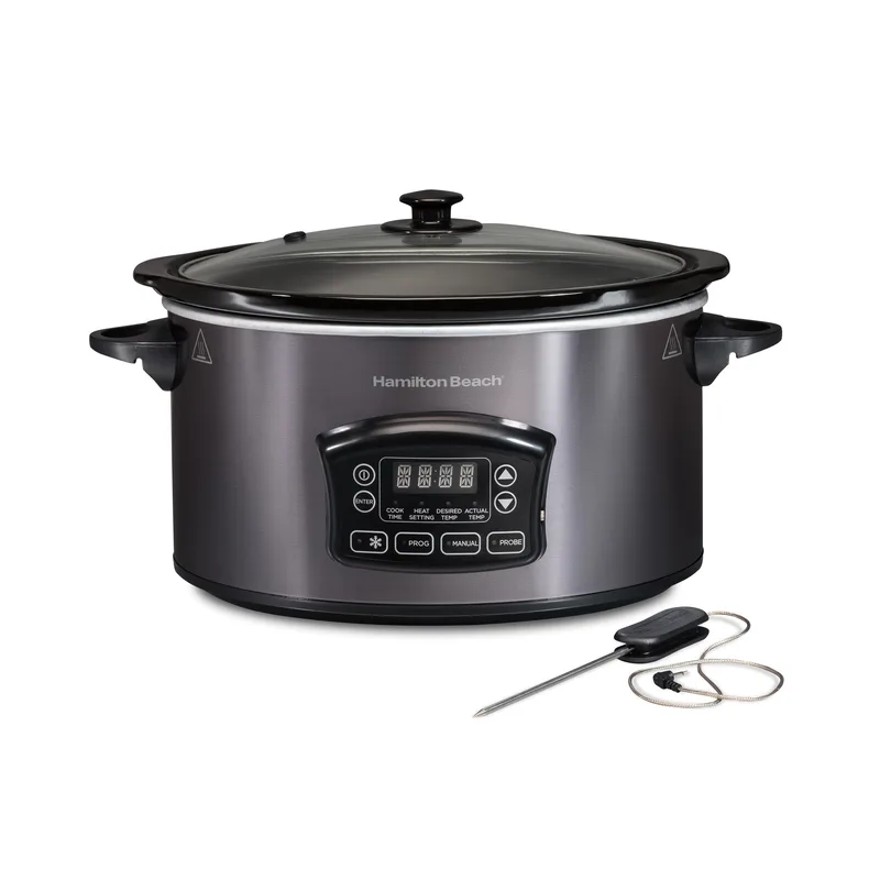 Hamilton Beach Programmable Defrost Slow Cooker, Temperature Probe, 6 Quart Capacity, 33768