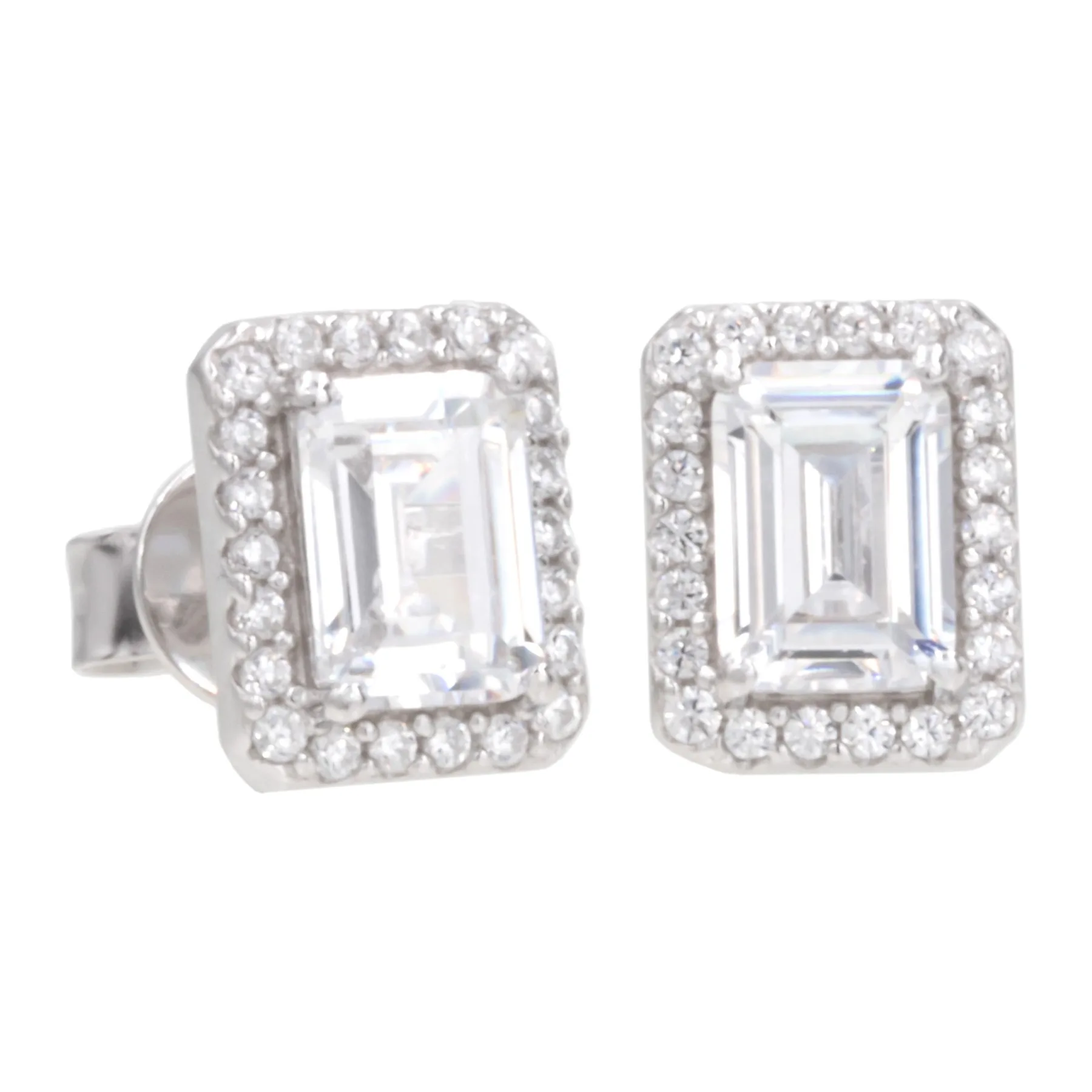 Antwerp Emerald-Cut Cubic Zirconia Halo Earrings