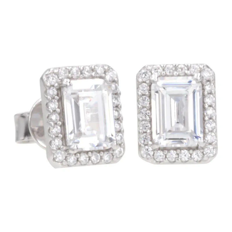 Antwerp Emerald-Cut Cubic Zirconia Halo Earrings