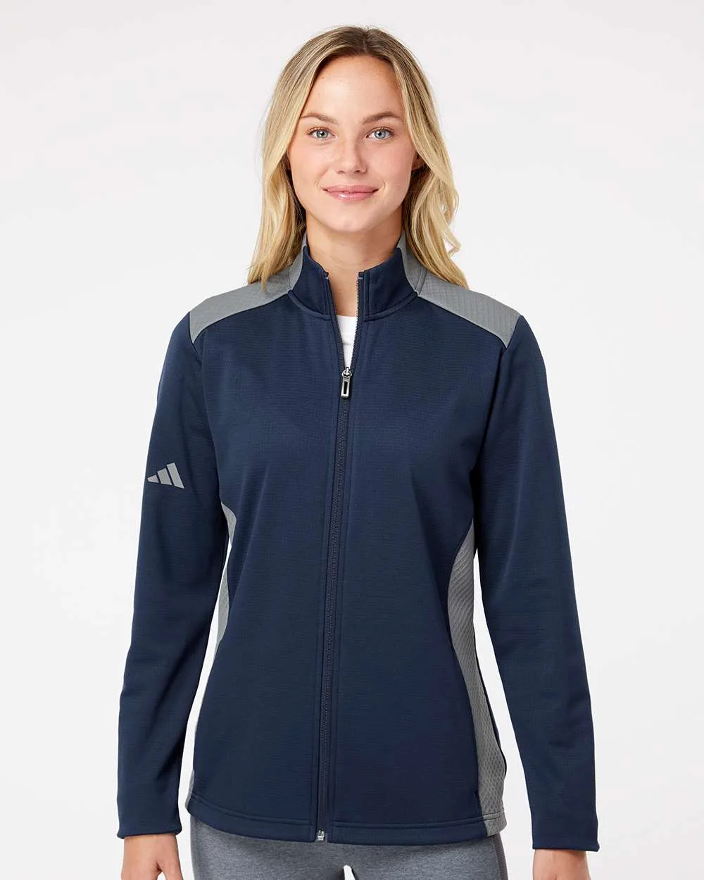 Adidas® Women's Textured Mixed Media Full-Zip Jacket view 2