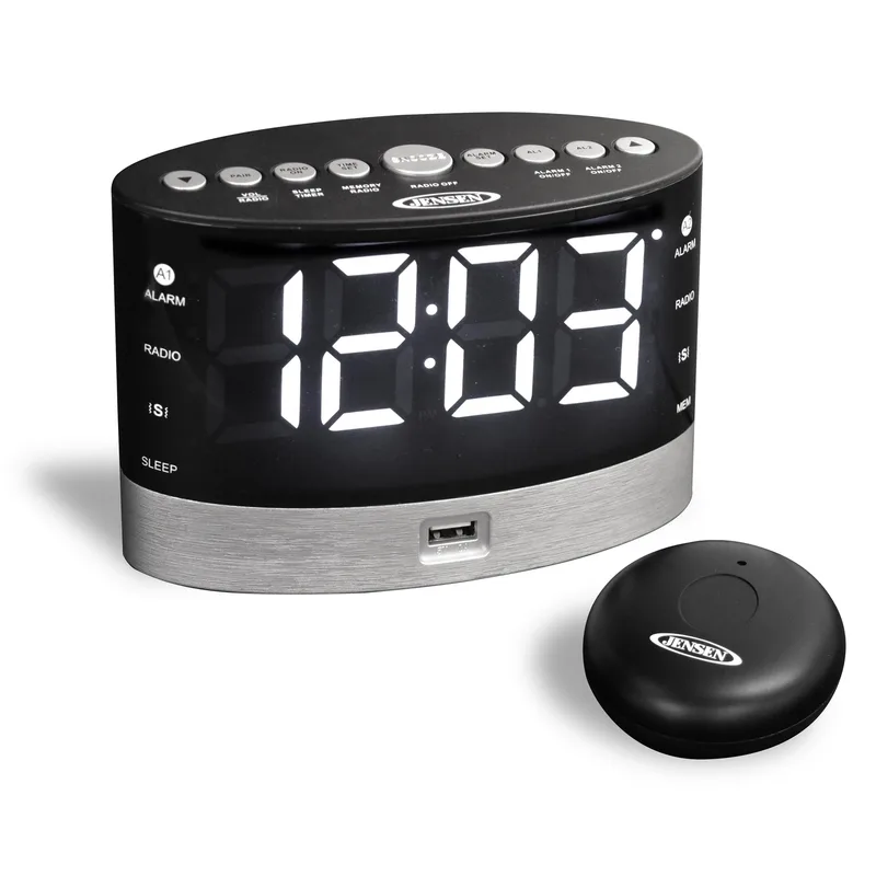 Jensen Audio Am/Fm Dual Alarm Clock Radio w/Wireless Under Pillow Vibrator
