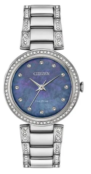 Citizen® Ladies' Silhouette Crystal Eco-Drive® Silver-Tone Watch w/Blue MOP Dial