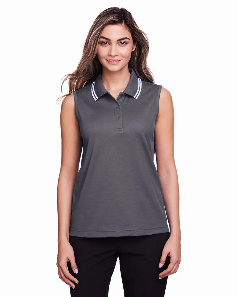 Devon and Jones CrownLux Performance? Ladies' Plaited Tipped Sleeveless Polo view 4