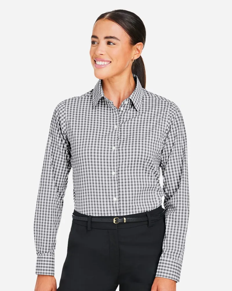 Devon and Jones® Women's CrownLux Performance® Gingham Long Sleeve Dress Shirt view 2
