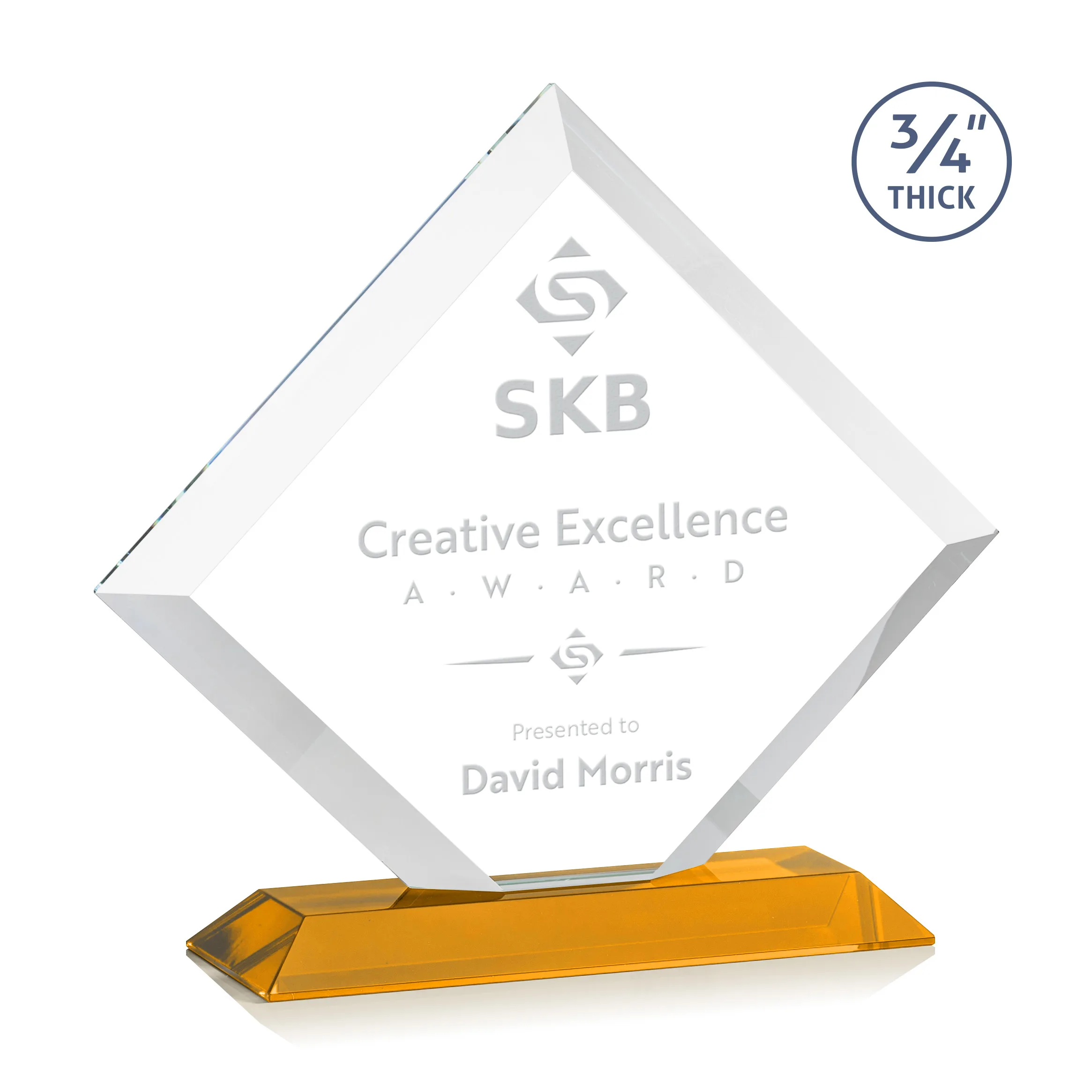 Deep Etch, Standard base, Amber, 10.875" x 9.75" x 3"