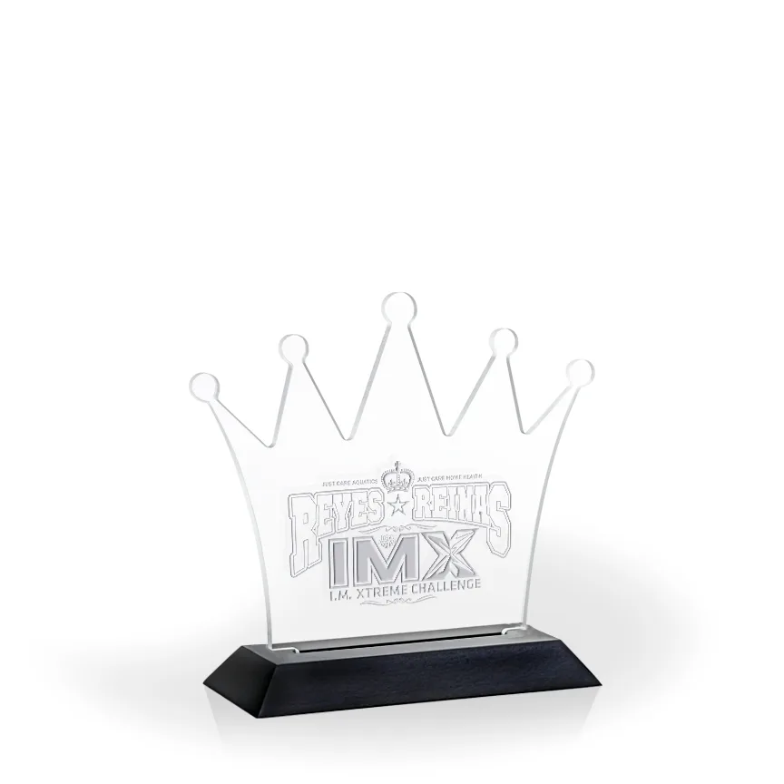 Crown Award with Black Wood Base, Large - Engraved