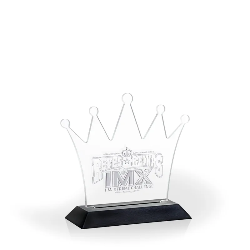 Crown Award with Black Wood Base, Large - Engraved