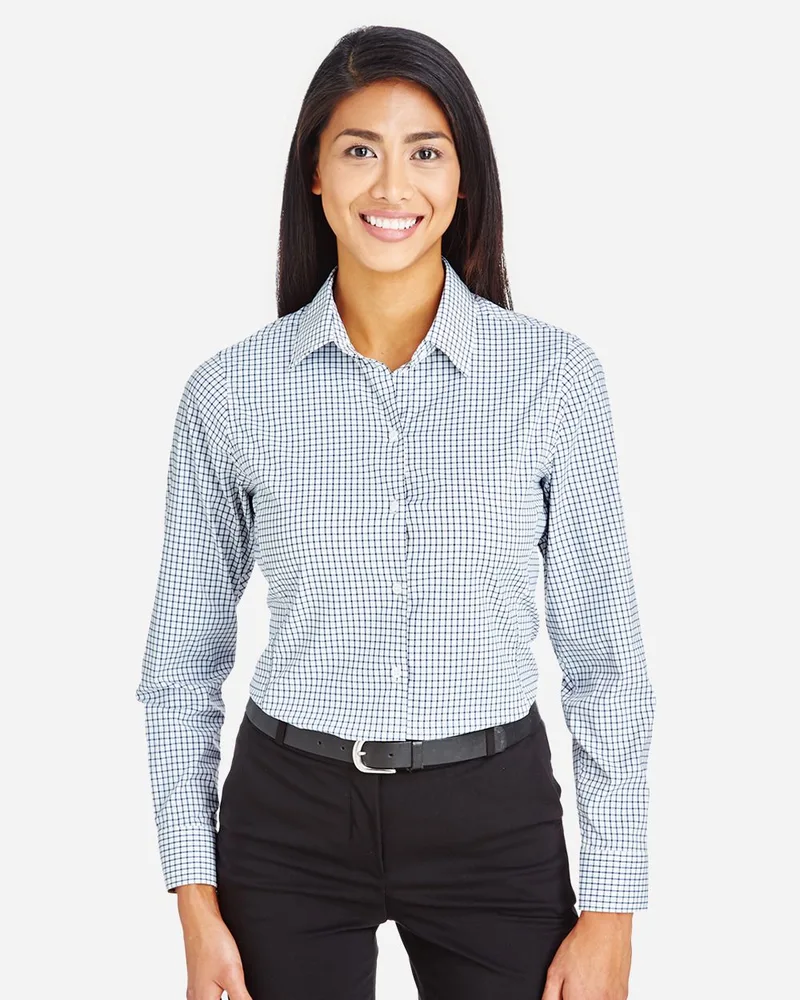 Devon and Jones® Women's CrownLux Performance® Micro Windowpane Woven Long Sleeve Dress Shirt view 2