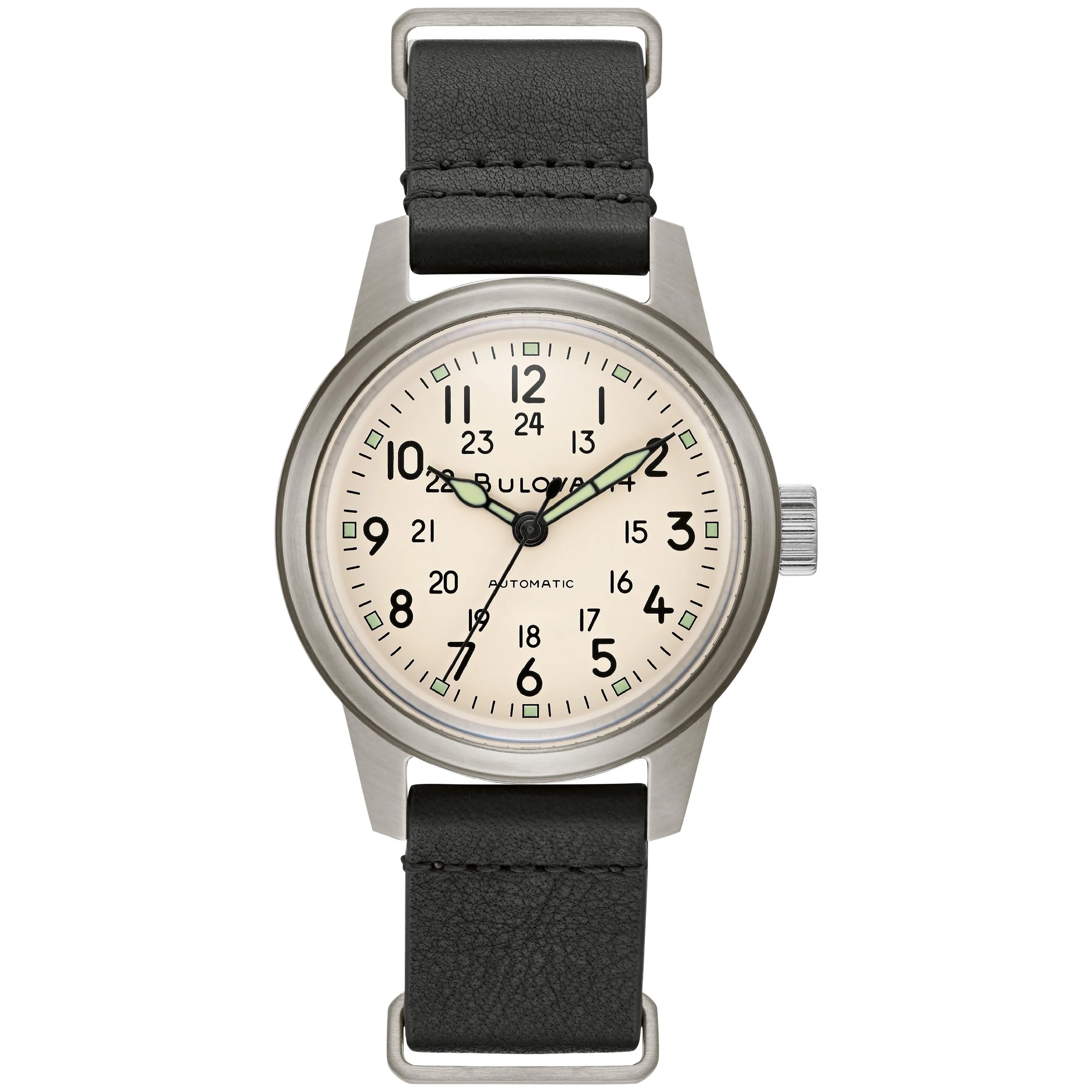 Bulova Watches Men's Military Hack Watch Black Leather Nato Strap