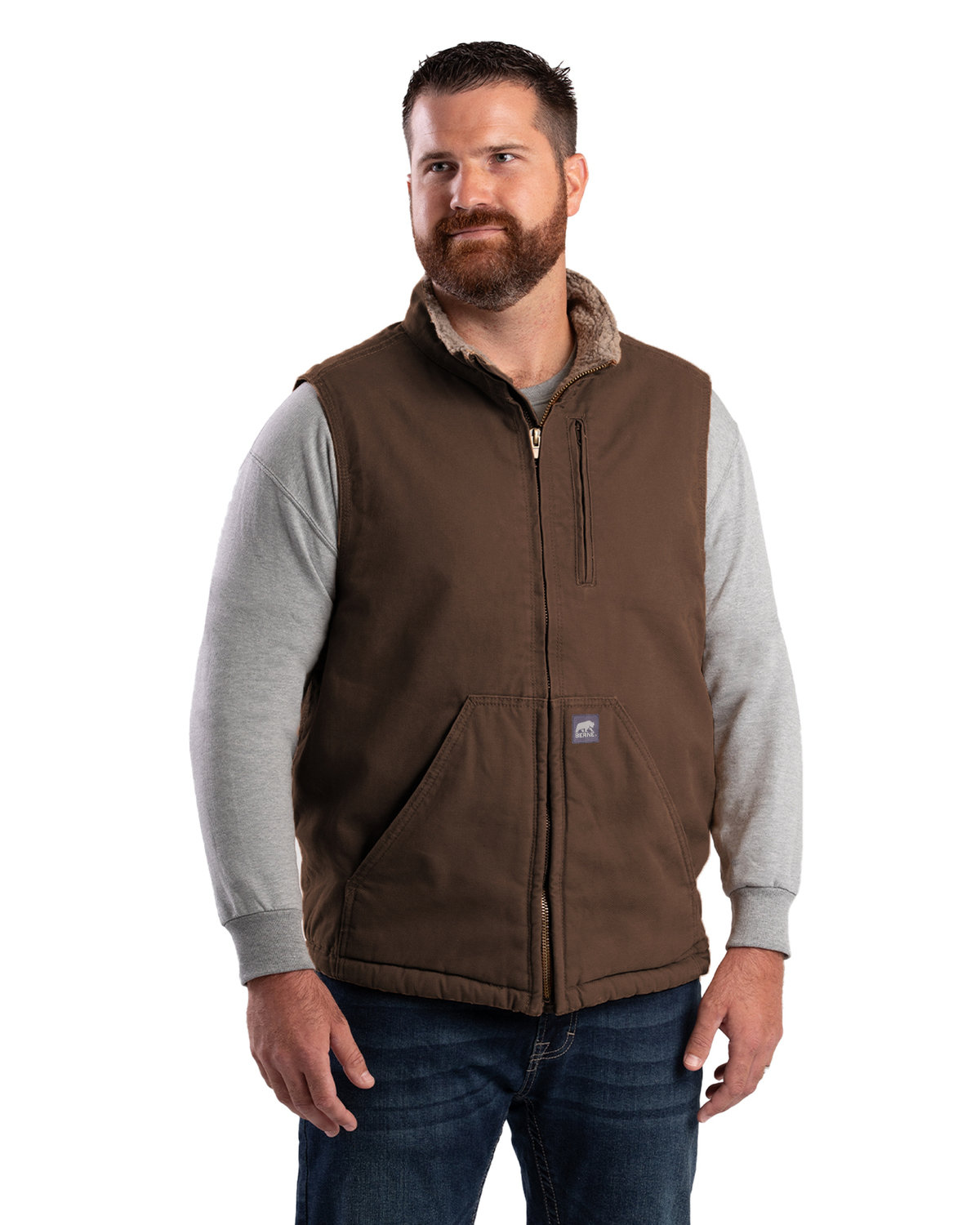 Berne Apparel Men's Heartland Sherpa-Lined Washed Duck Vest