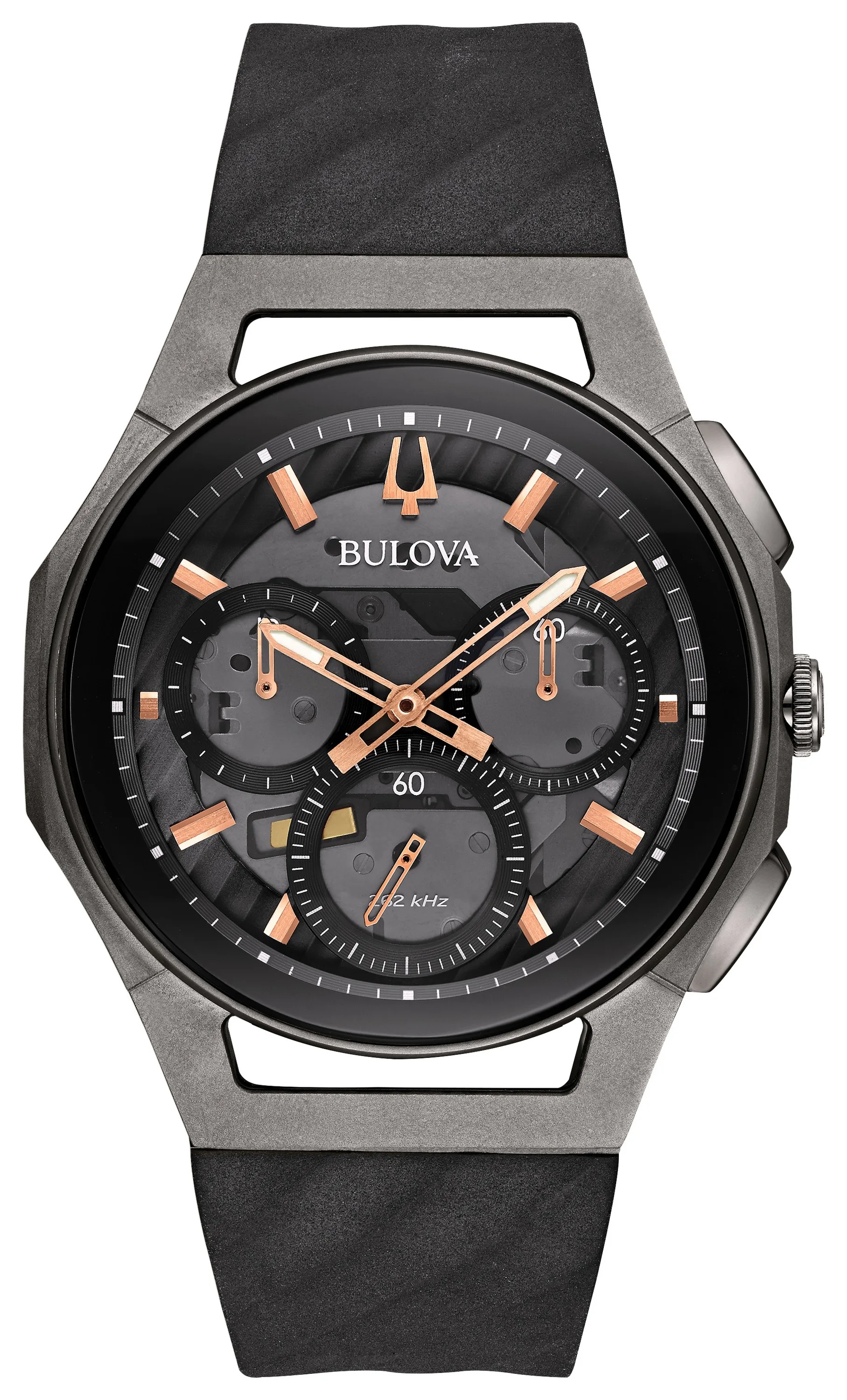 Bulova Watches Men's Curv Collection Watch, Black Rubber Strap