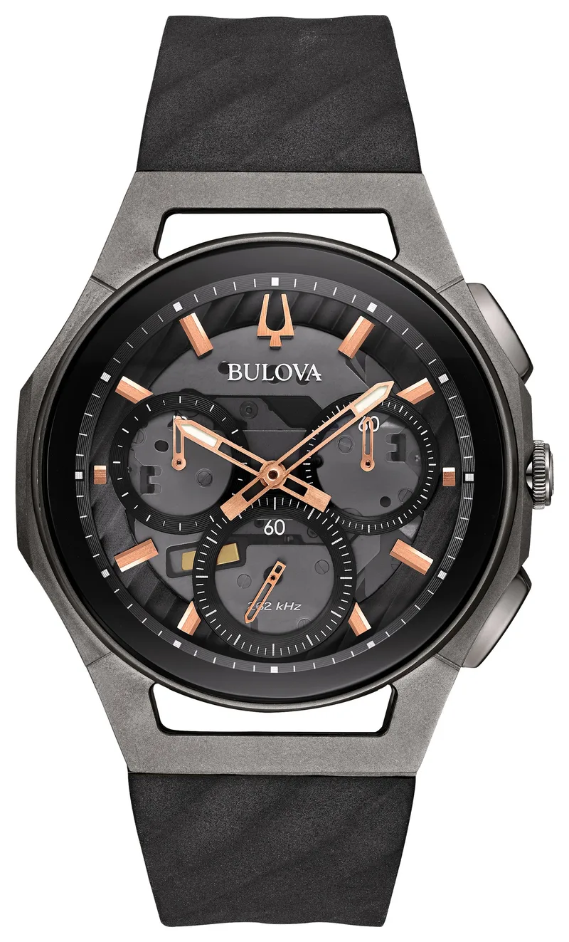 Bulova Watches Men's Curv Collection Watch, Black Rubber Strap