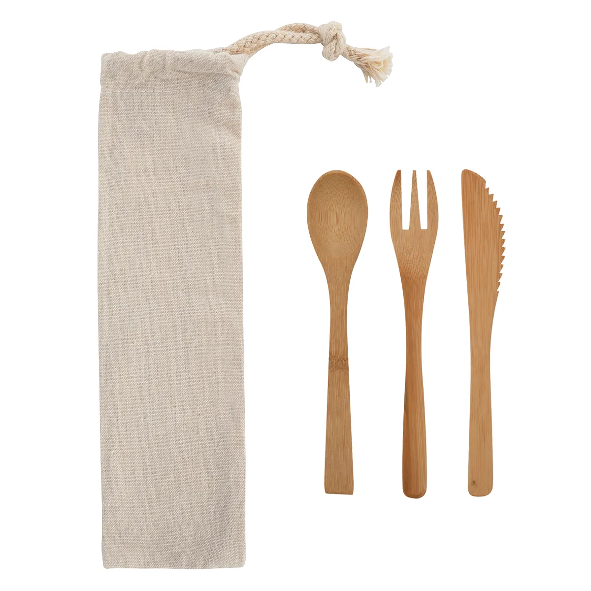 3 Piece Bamboo Utensil Set In Travel Pouch view 3