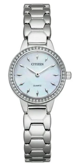Citizen® Ladies' Quartz Silver-Tone Watch w/White MOP Dial