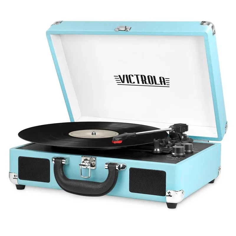 Victrola Journey-Bluetooth Suitcase Record Player w/3-Speed Turntable-Light Blue (Turquoise)