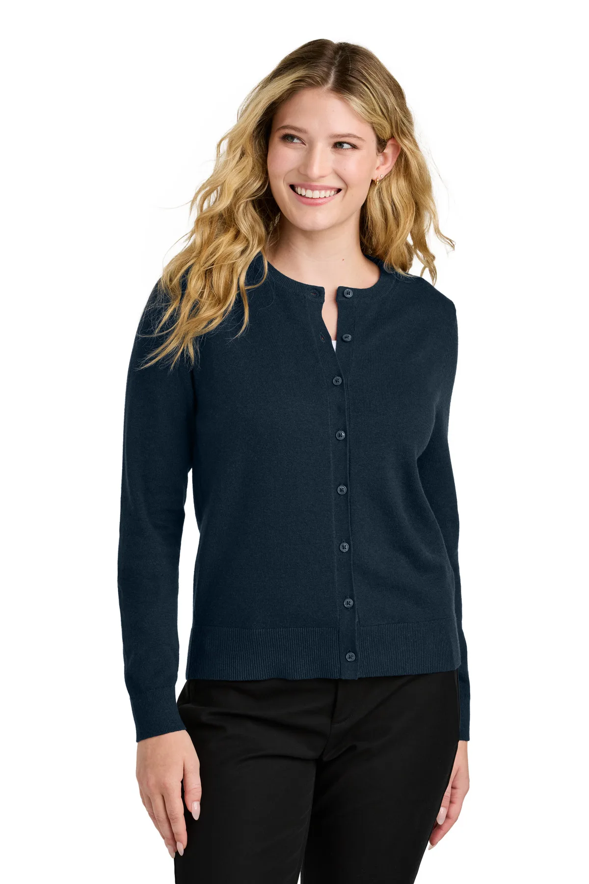 Port Authority® Women's Easy Care Crewneck Cardigan Sweater view 3