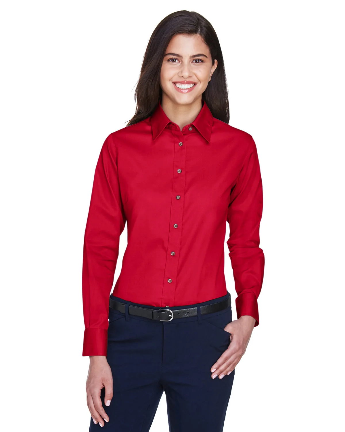 Harriton Women's Easy Blend™ Long Sleeve Twill Dress Shirt w/Stain-Release view 7
