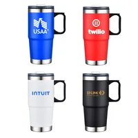 24 Oz. Double Wall Mug w/Clear Closure Lid and Handle — Black