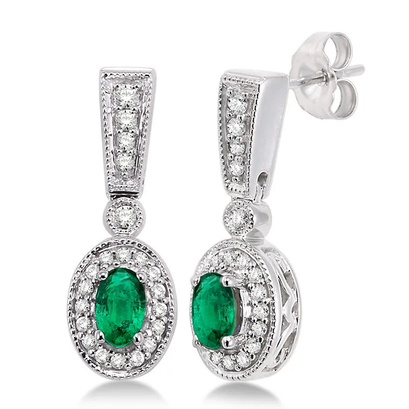 Jilco Inc Diamond & Emerald Earrings - 5x3mm