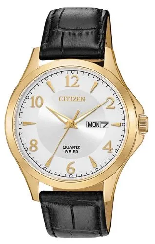 Citizen® Men's Quartz Black Leather Strap Watch w/Silver Dial