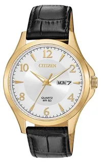 Citizen® Men's Quartz Black Leather Strap Watch w/Silver Dial
