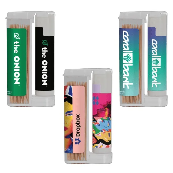 Wooden Toothpicks in a Rectangular Flip-Top Duo w/ SPF 15 Lip Balm