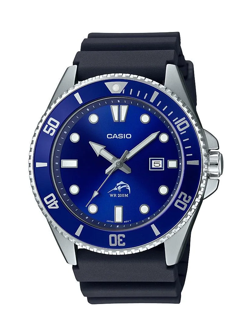 Casio Mens Diver Inspired Black Resin Watch Blue Dial