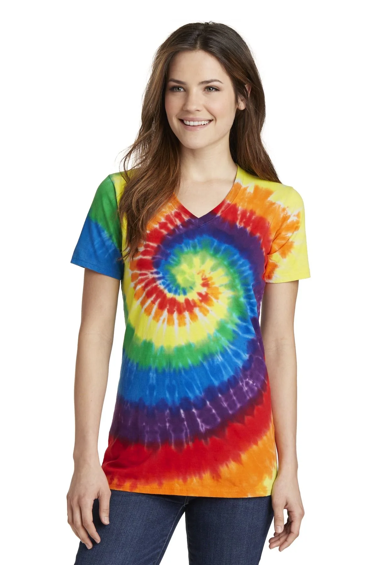 Port & Co™ Women's Tie-Dye V-Neck Tee.