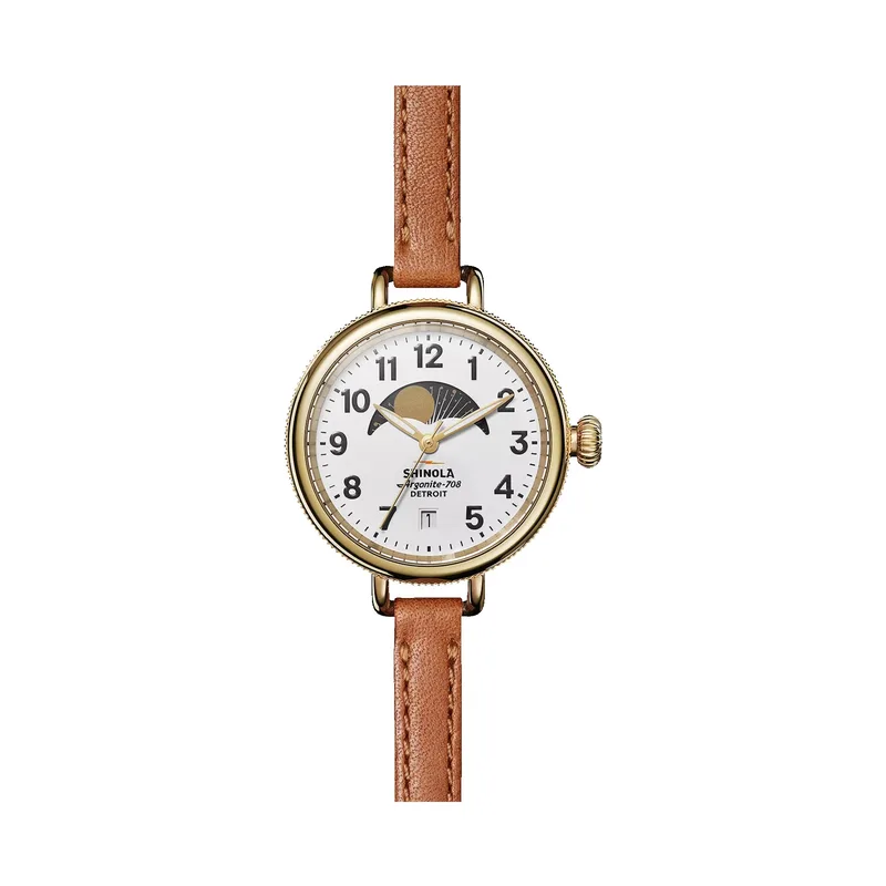 Shinola The Birdy Moon Phase Women's Leather Strap Watch