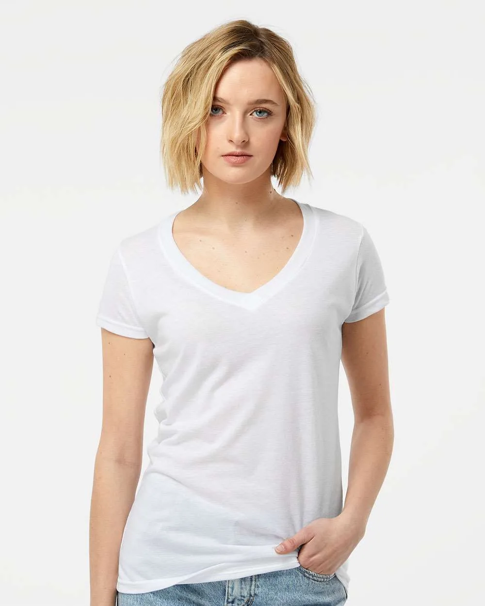 Tultex® Women's Poly-Rich V-Neck T-Shirt view 6