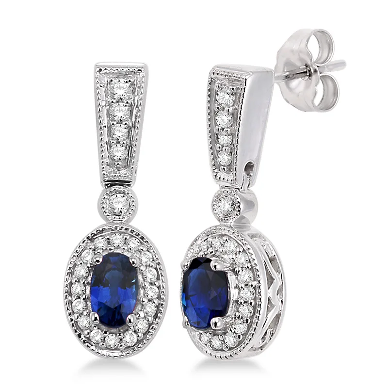 Jilco Inc Diamond & Blue Sapphire Earrings