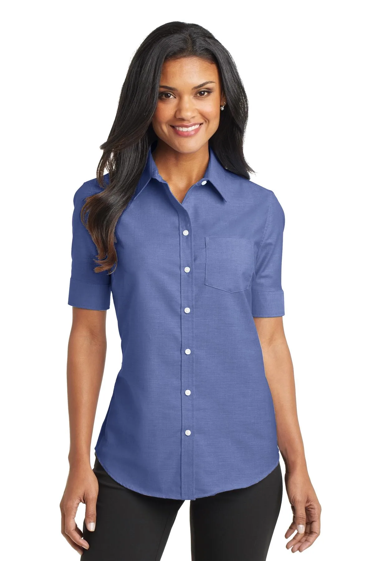 Port Authority® Women's Short Sleeve SuperPro™ Oxford Shirt.