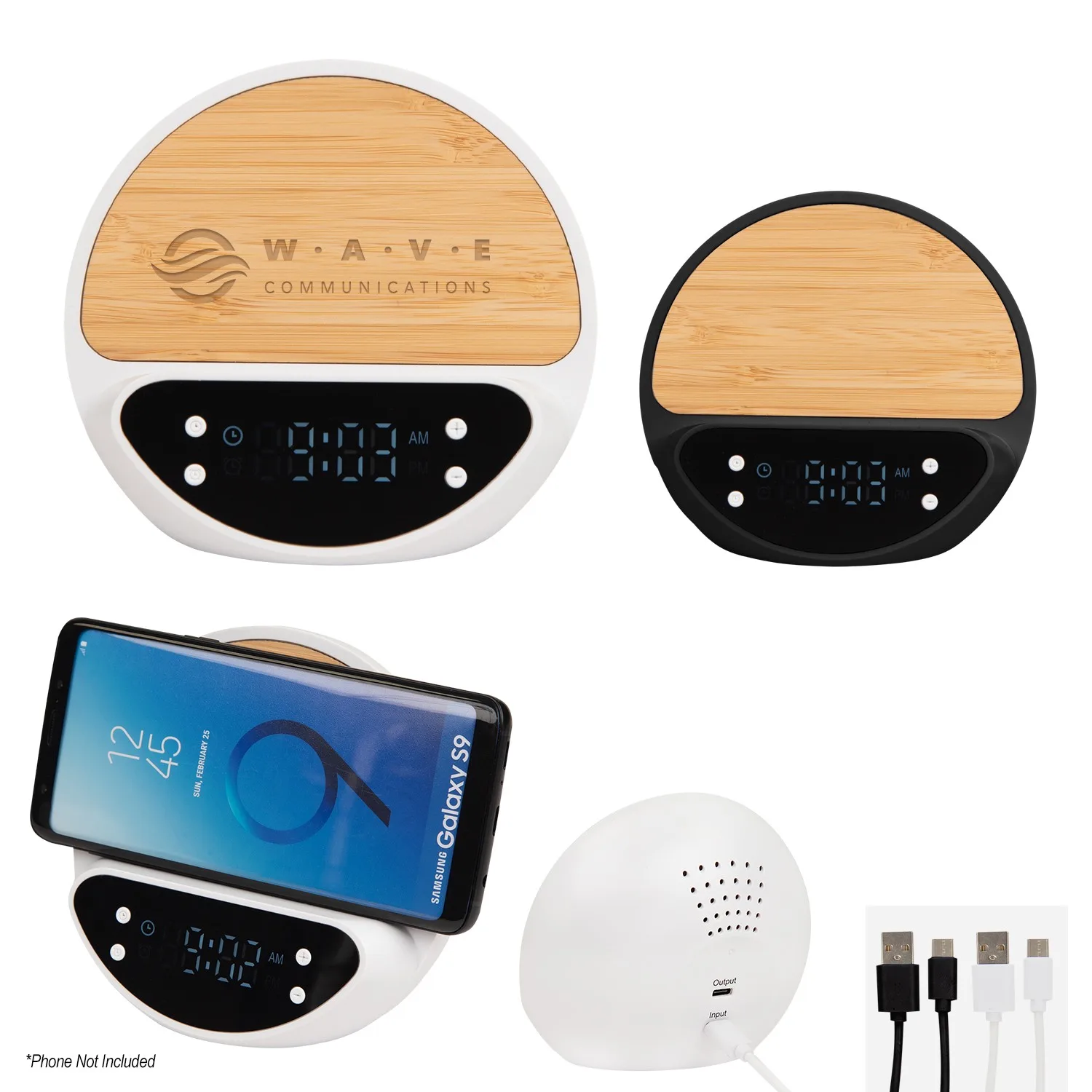 10w Bamboo Wireless Charger With Digital Clock view 2