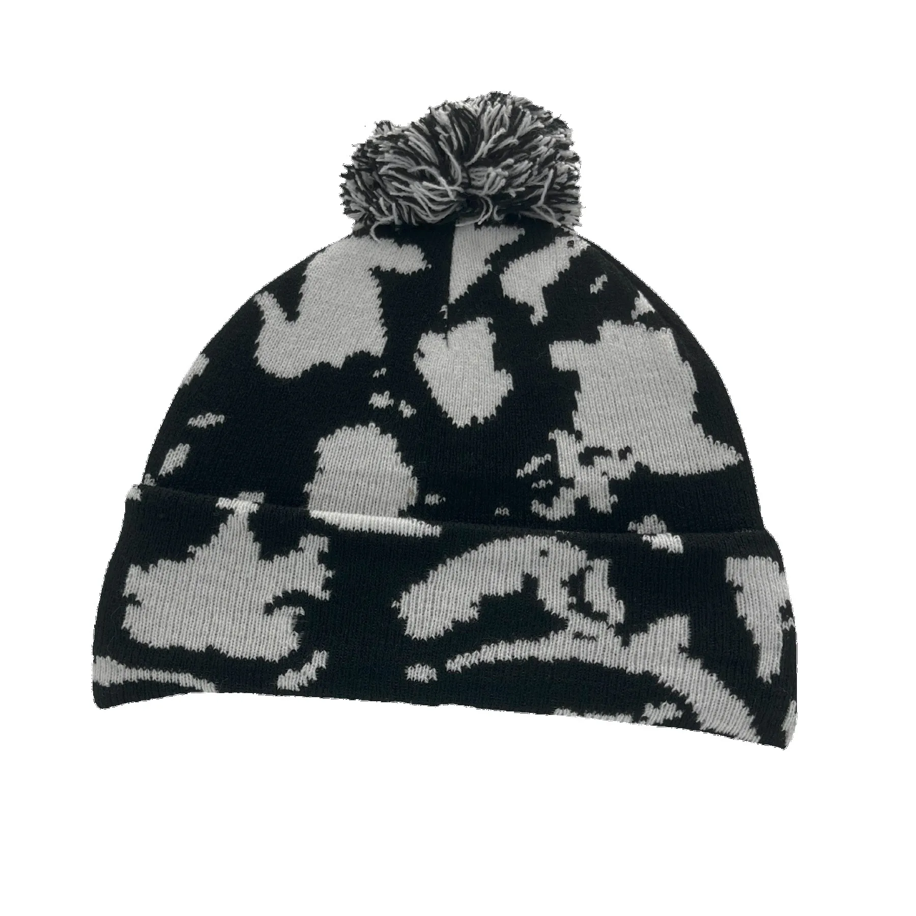Kids Knitted Beanie with Flip-Up Cuff & Pom